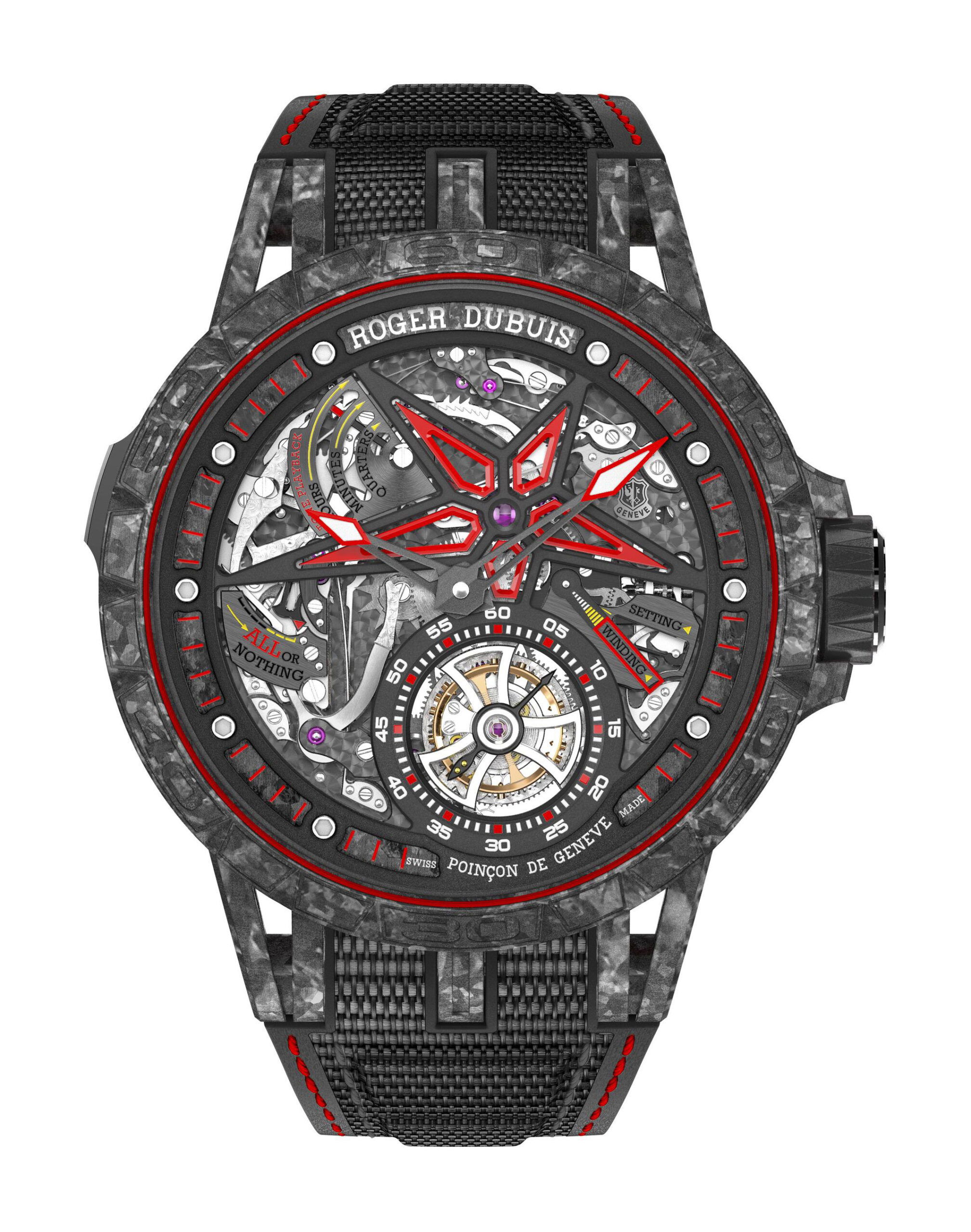Roger Dubuis Excalibur Spider Minute Repeater Tourbillon Carbon luxury timepiece - detailed view