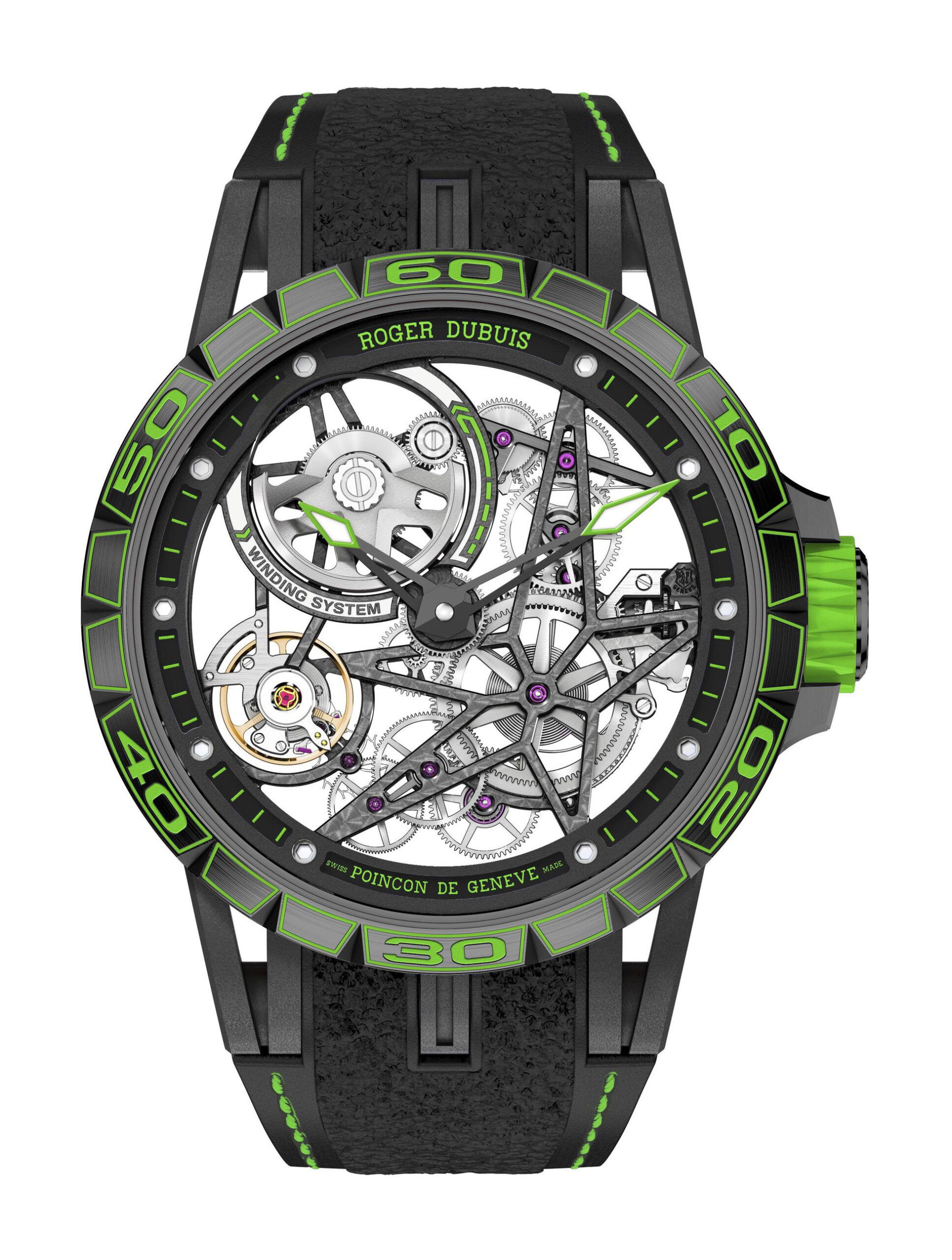 Roger Dubuis Excalibur Spider Pirelli Black DLC Titanium luxury timepiece - detailed view