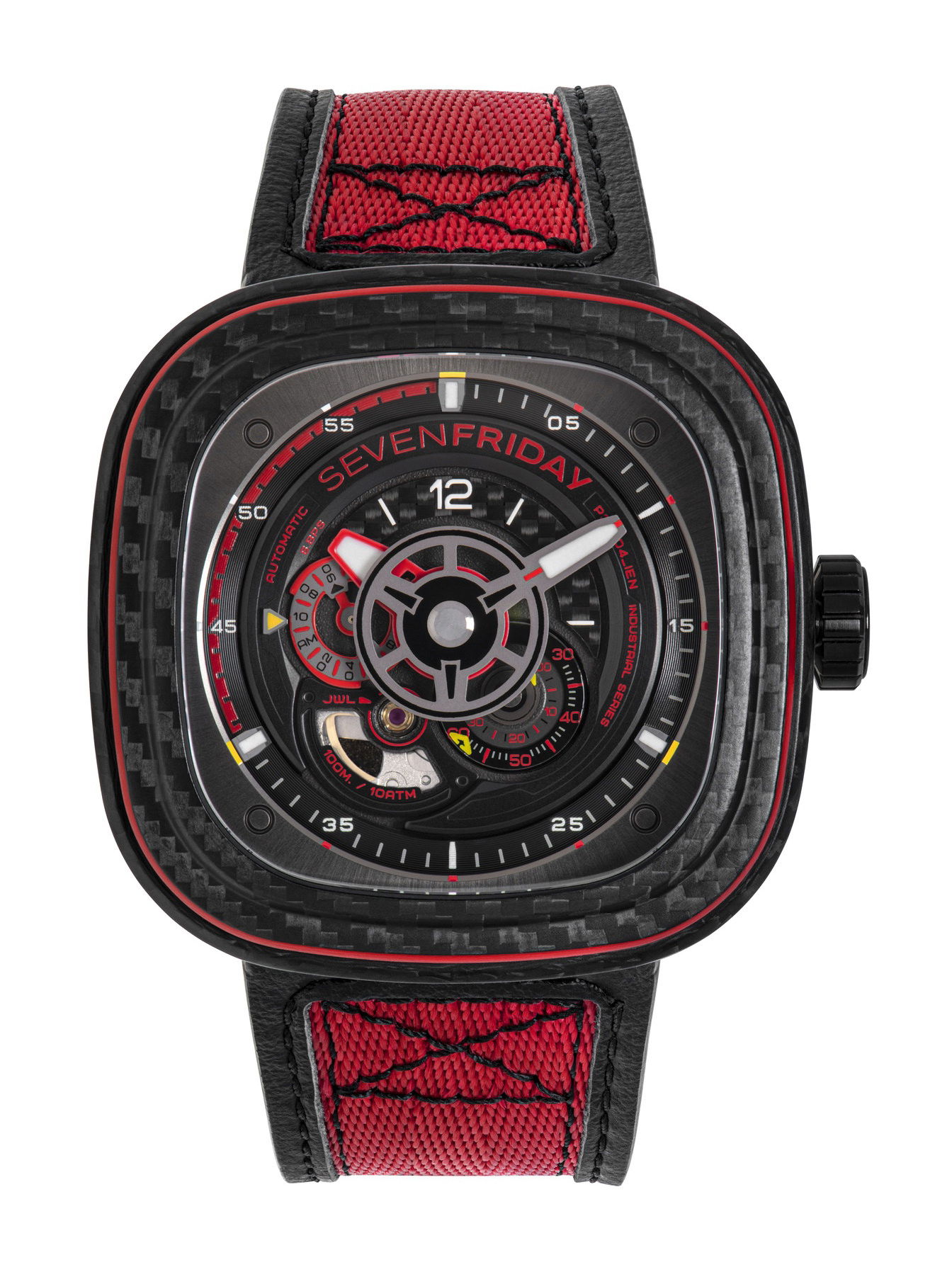 SevenFriday P3C/04 Red Carbon luxury timepiece - detailed view