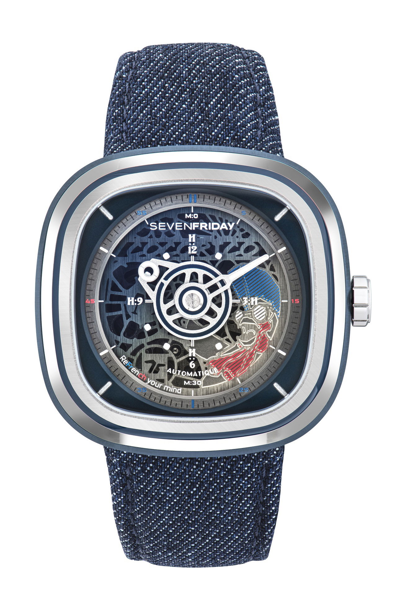 SevenFriday T1/01 Cocorico luxury timepiece - detailed view