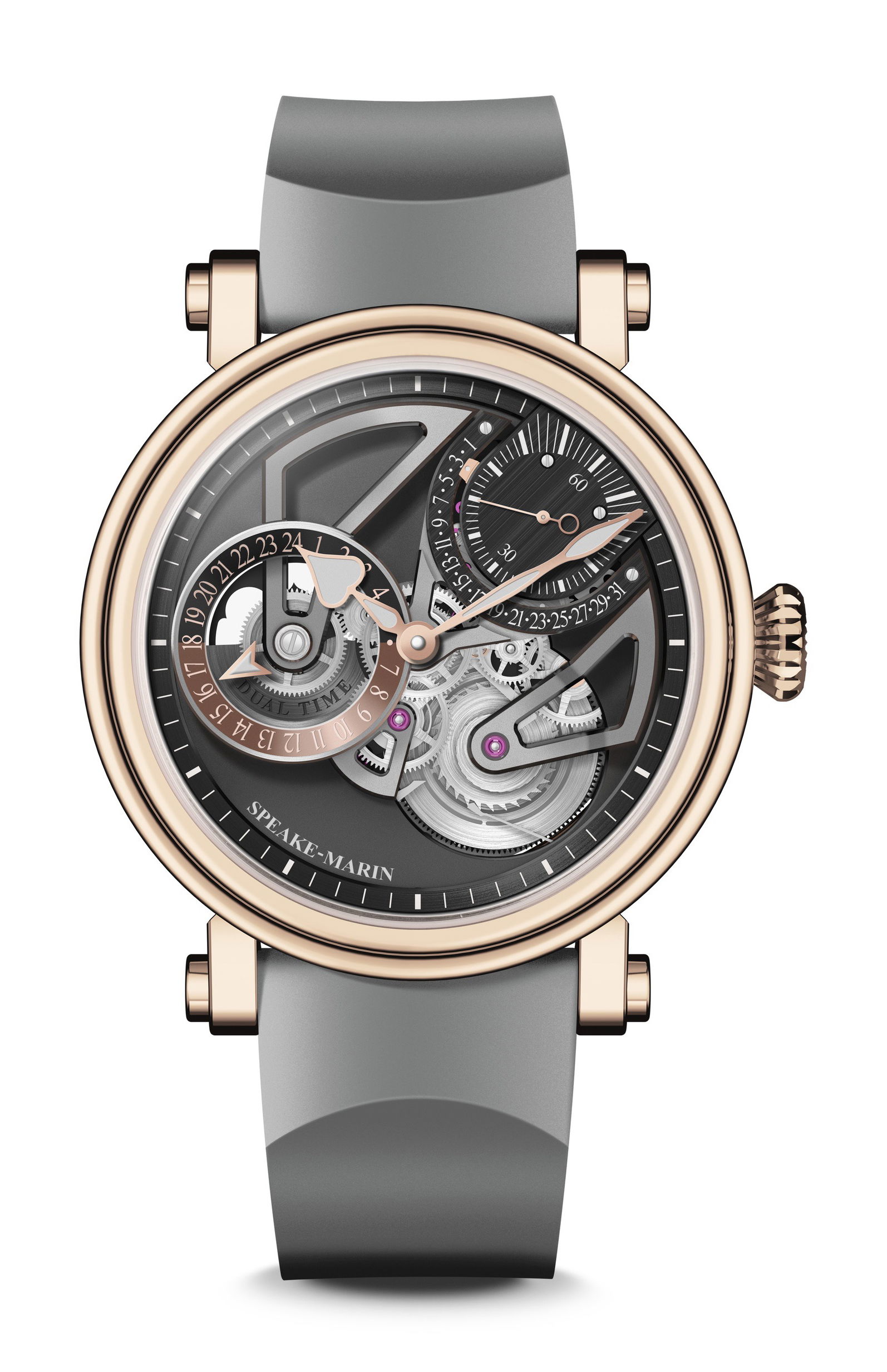 Speake-Marin Openworked Dual Time Red Gold luxury timepiece - detailed view