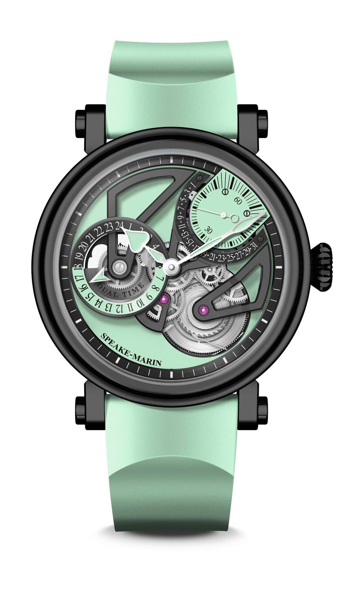 Speake-Marin Openworked Dual Time Mint luxury timepiece - detailed view