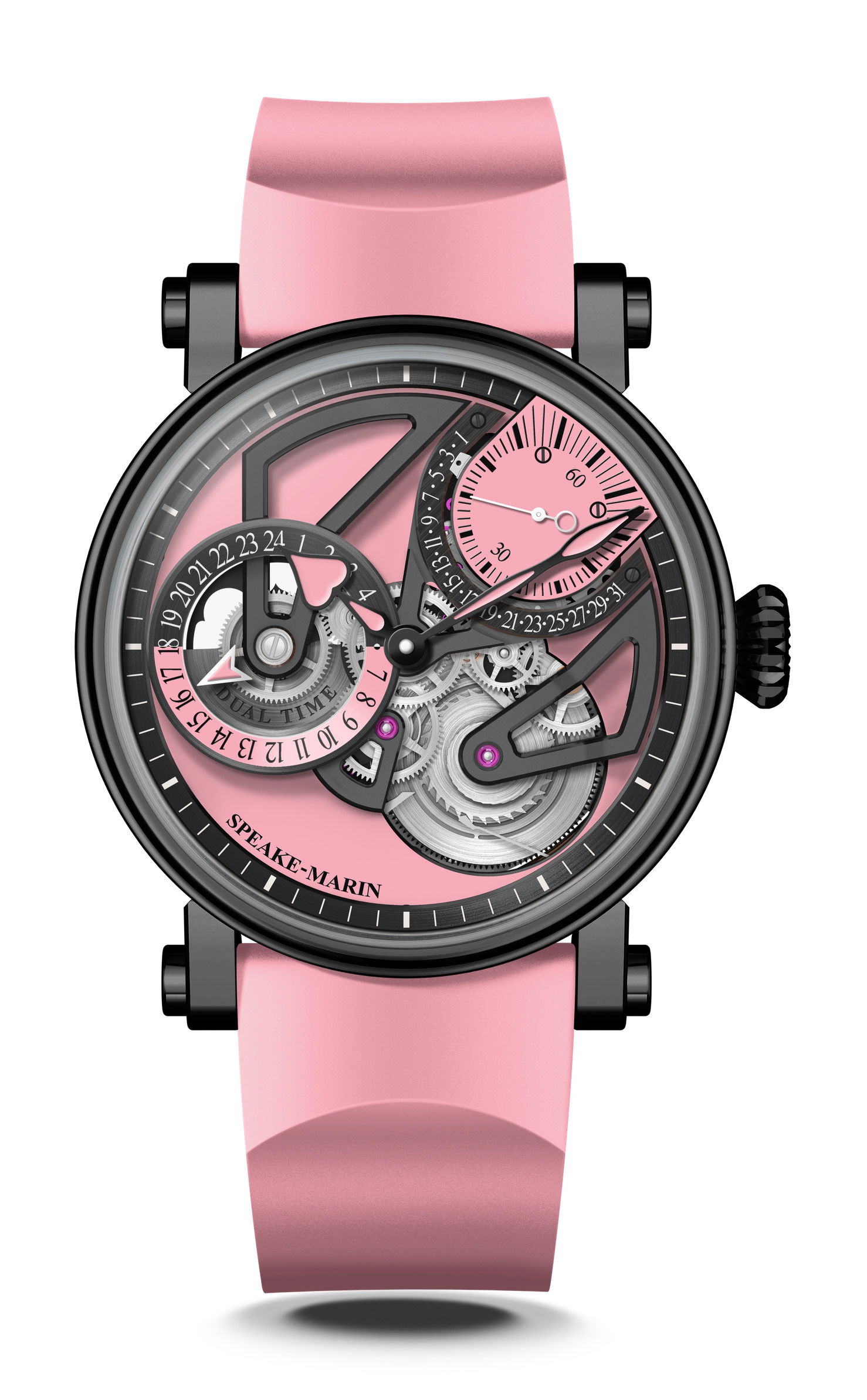 Speake-Marin Openworked Dual Time Pink luxury timepiece - detailed view