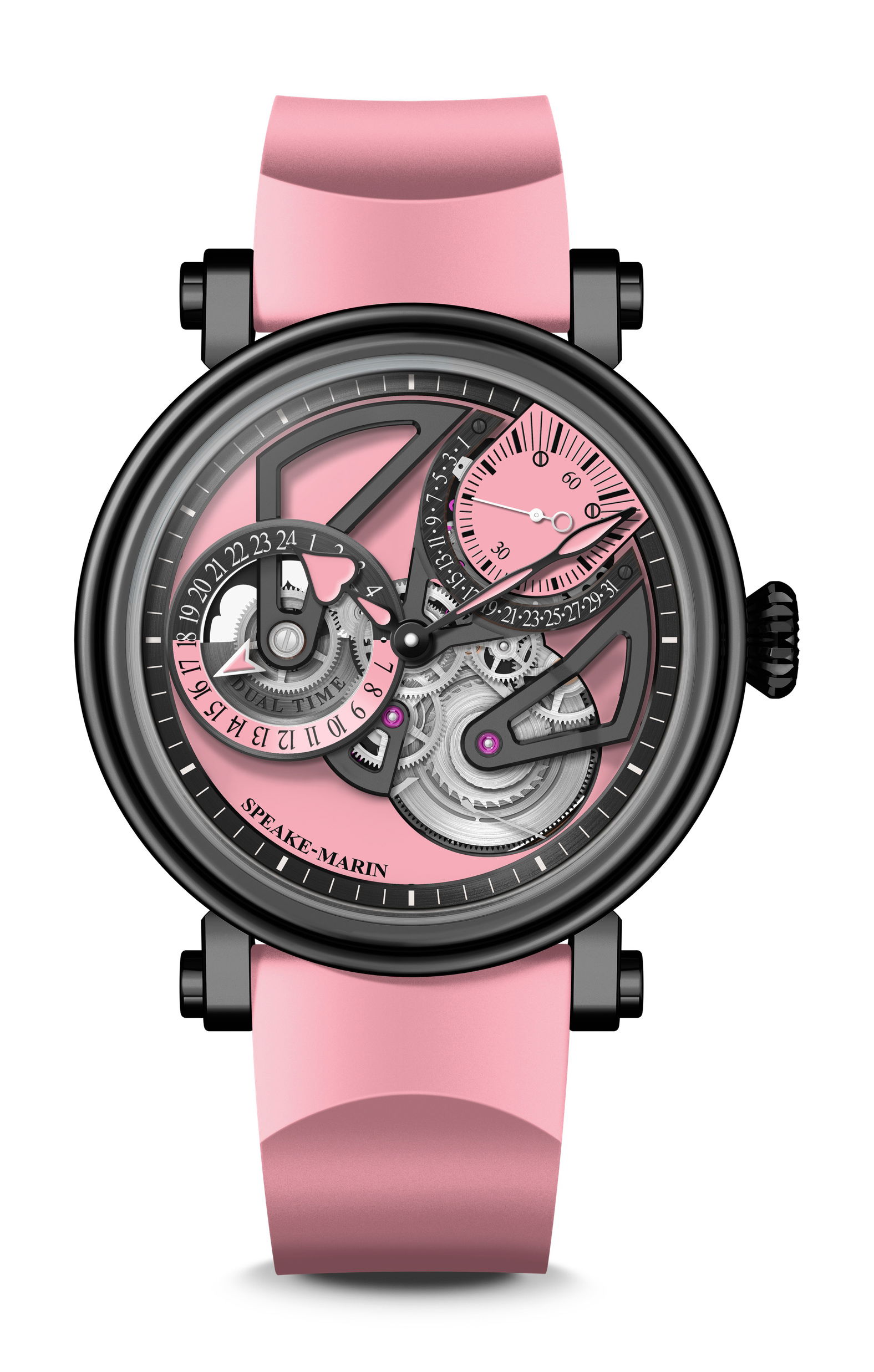Speake-Marin Openworked Dual Time Pink luxury timepiece - detailed view