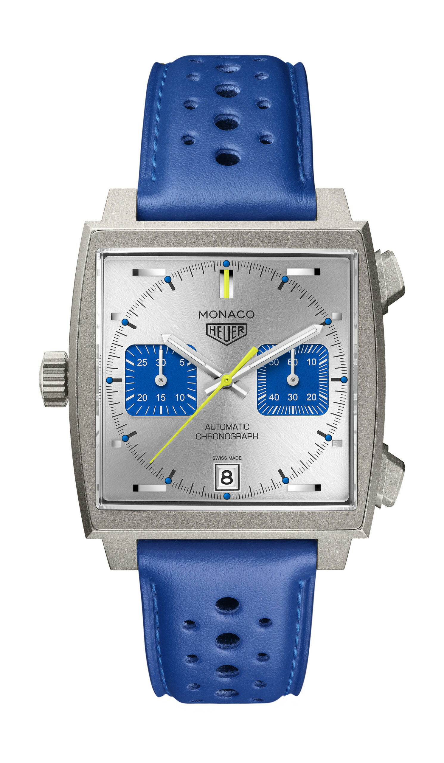 TAG Heuer Monaco Chronograph Racing Blue luxury timepiece - detailed view