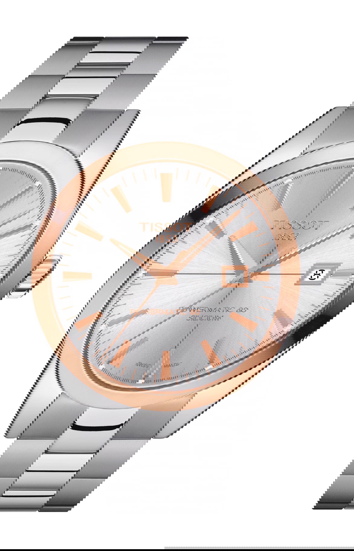 Tissot Gentleman Powermatic 80 Silicium Solid 18K Gold bezel luxury timepiece - detailed view