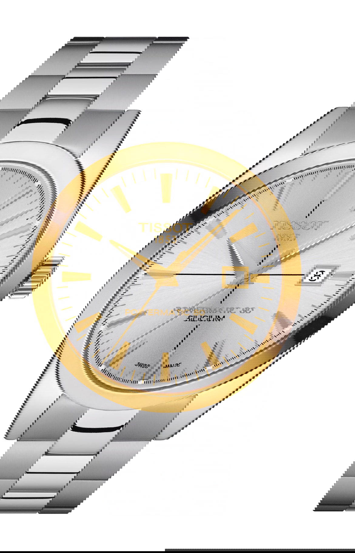 Tissot Gentleman Powermatic 80 Silicium Solid 18K Gold bezel luxury timepiece - detailed view