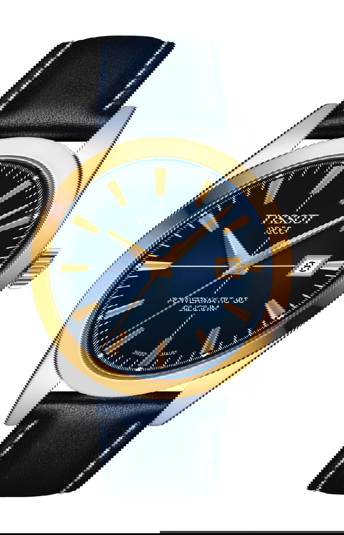 Tissot Gentleman Powermatic 80 Silicium Solid 18K Gold bezel luxury timepiece - detailed view