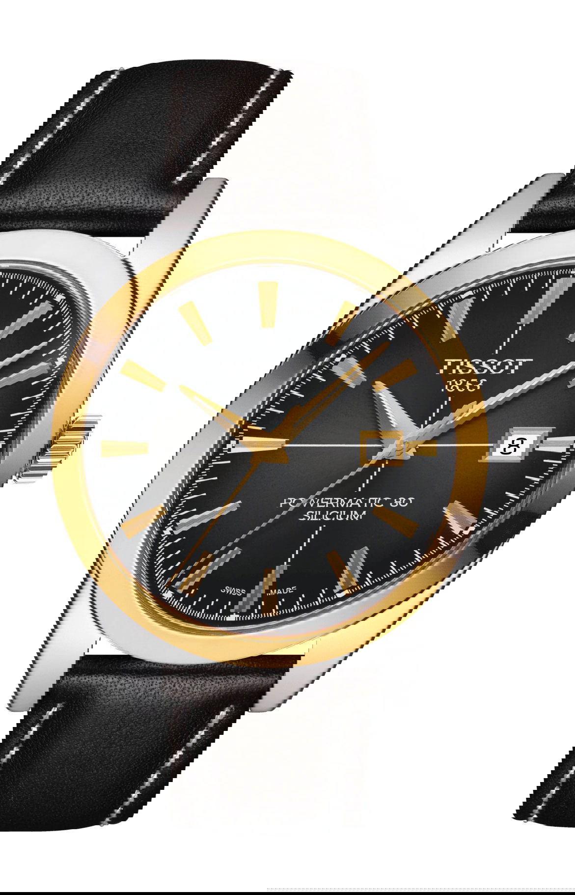 Tissot Gentleman Powermatic 80 Silicium Solid 18K Gold bezel luxury timepiece - detailed view