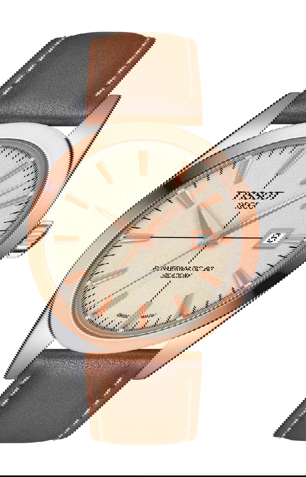 Tissot Gentleman Powermatic 80 Silicium Solid 18K Gold bezel luxury timepiece - detailed view
