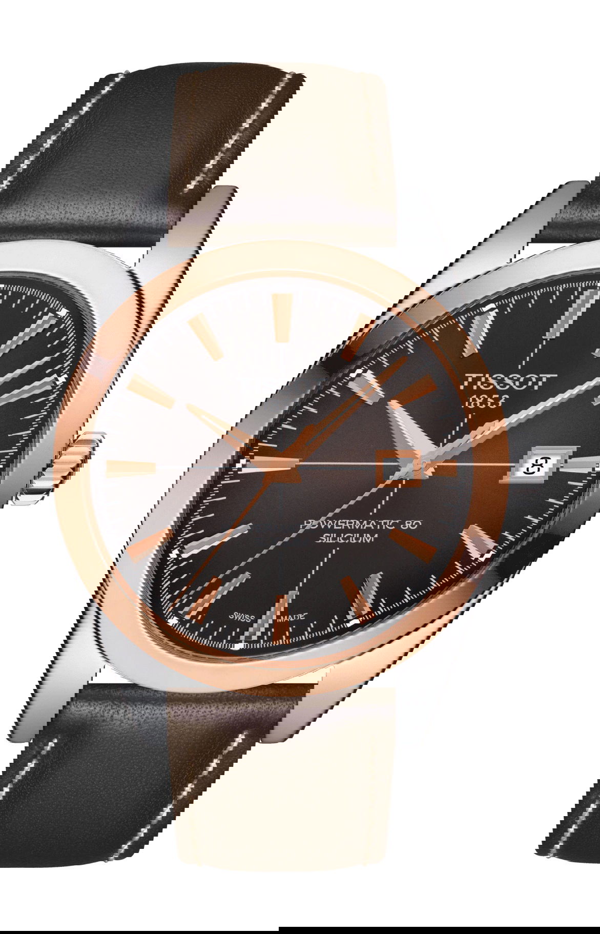 Tissot Gentleman Powermatic 80 Silicium Solid 18K Gold bezel luxury timepiece - detailed view