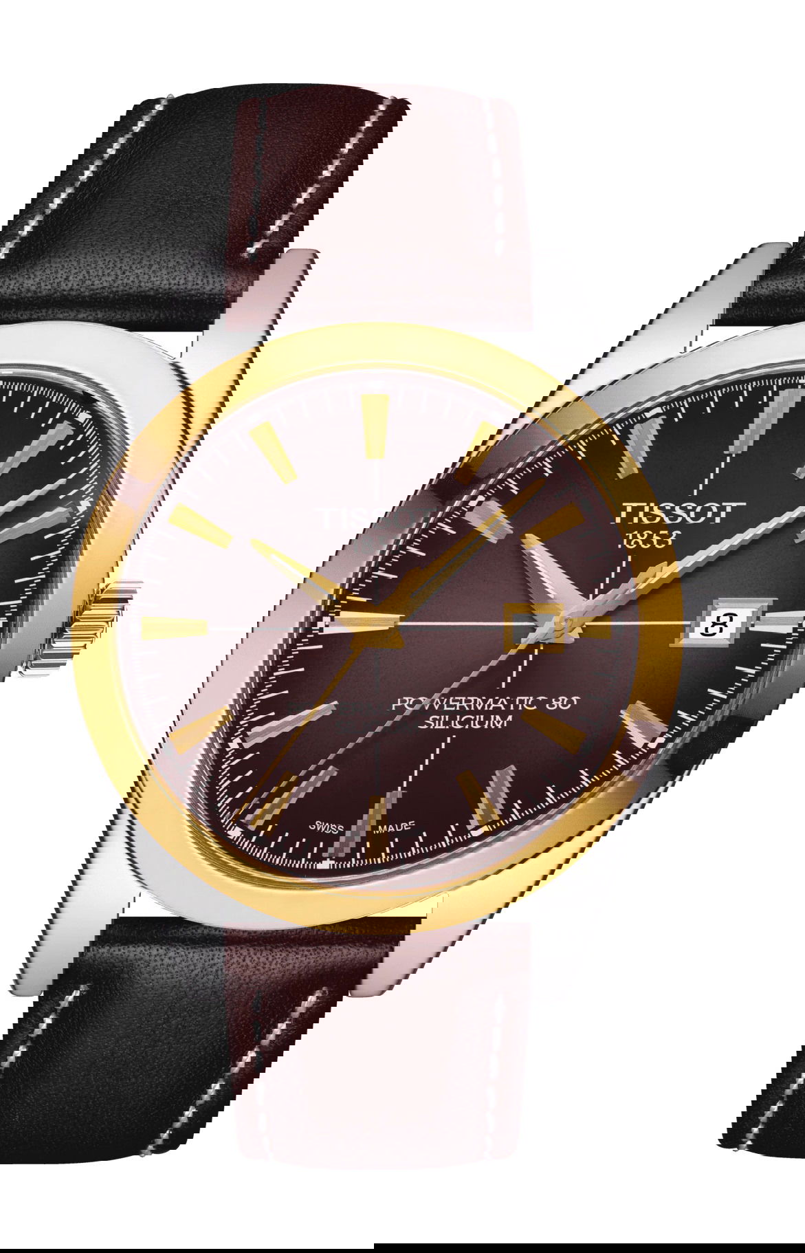 Tissot Gentleman Powermatic 80 Silicium Solid 18K Gold bezel luxury timepiece - detailed view