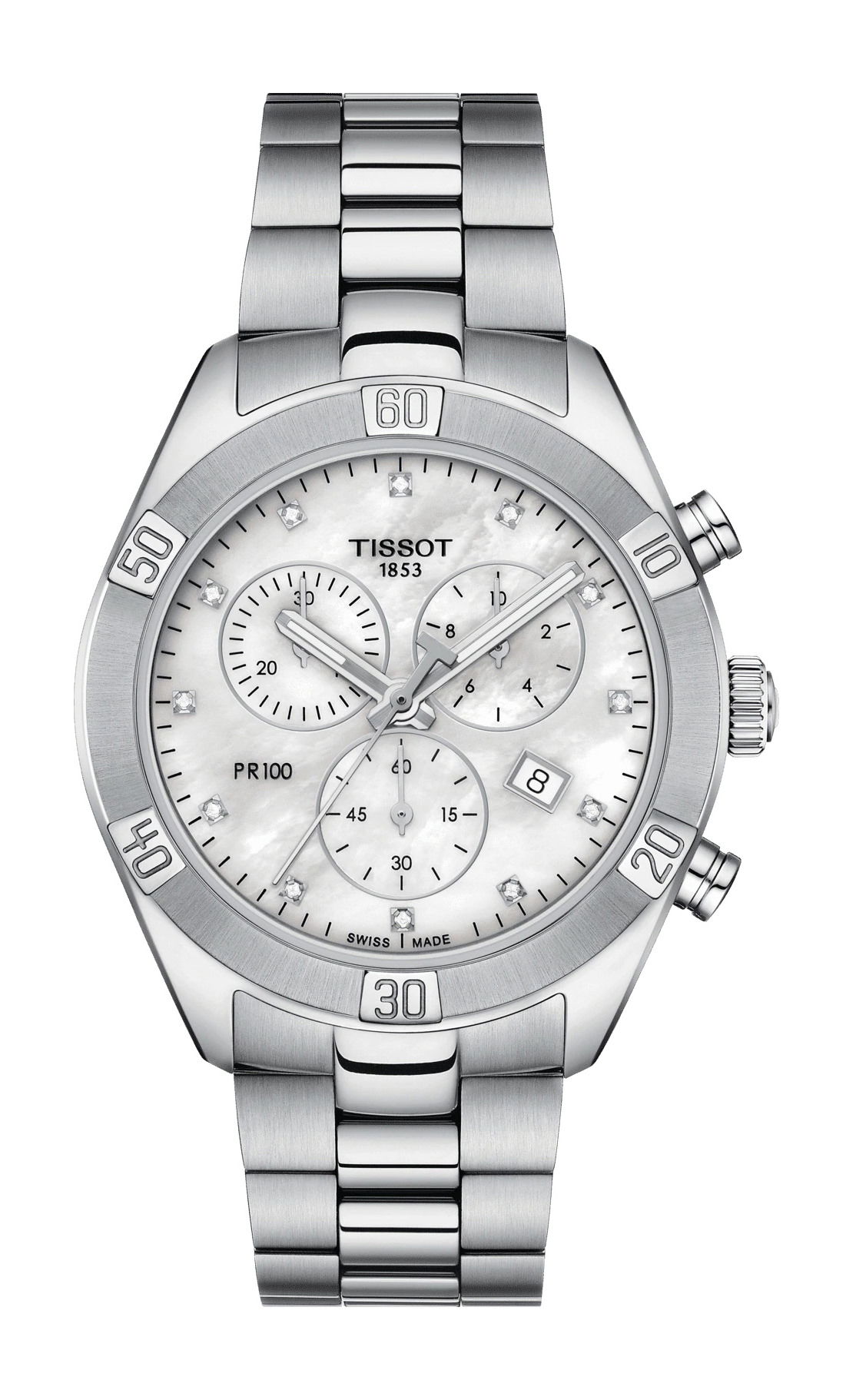 Tissot PR 100 Sport Chic Chronograph luxury timepiece - detailed view