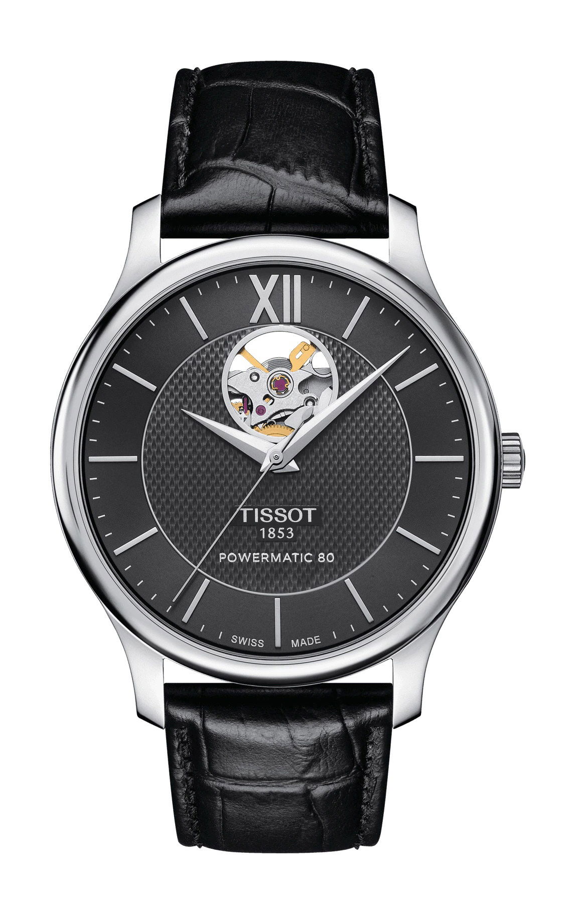 Tissot Tradition Powermatic 80 Open Heart luxury timepiece - detailed view