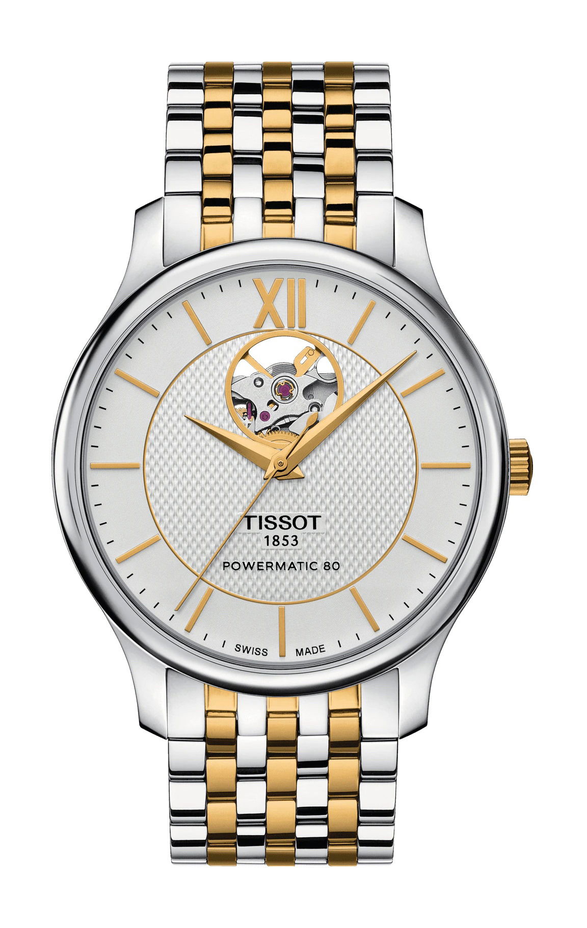 Tissot Tradition Powermatic 80 Open Heart luxury timepiece - detailed view