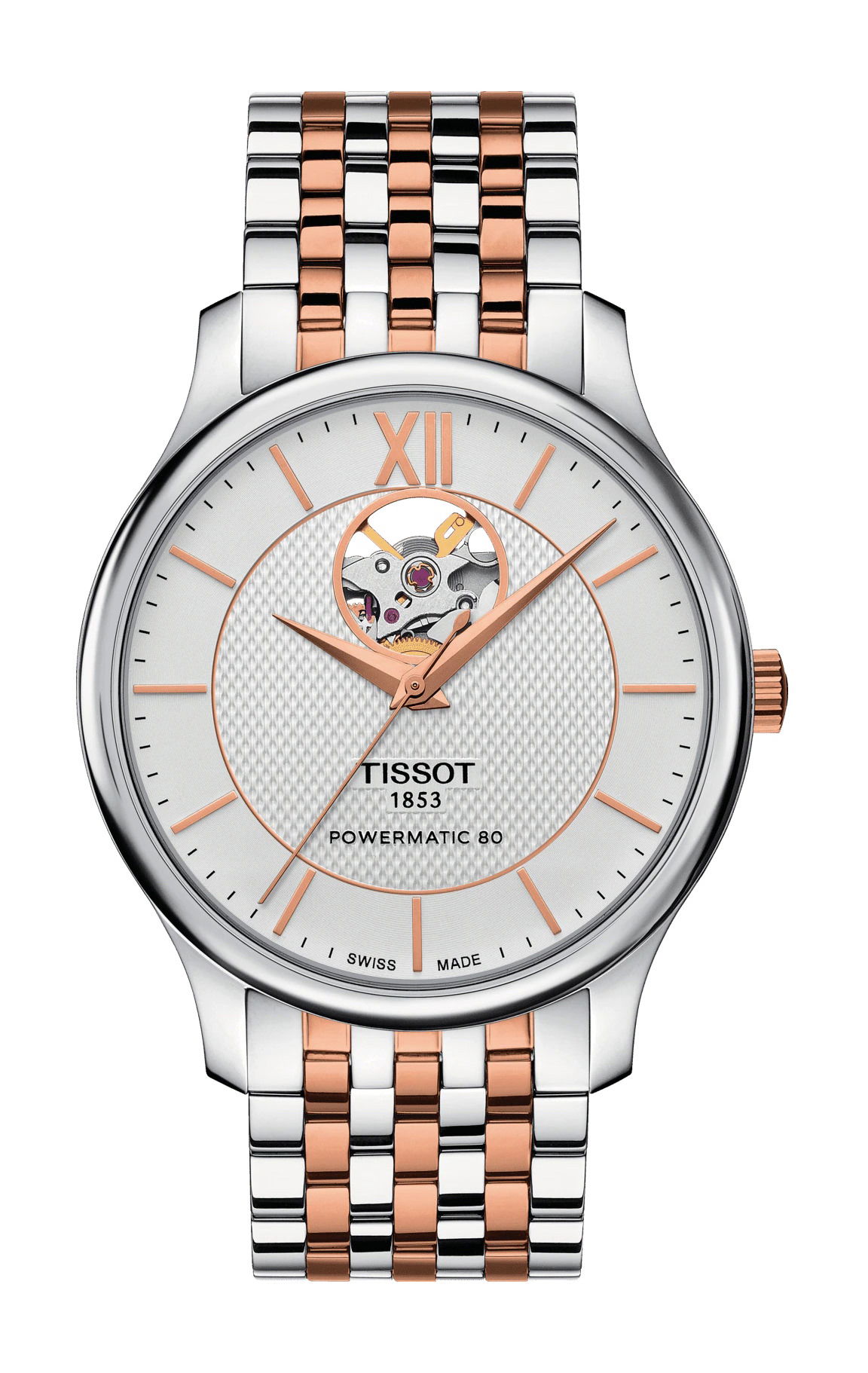 Tissot Tradition Powermatic 80 Open Heart luxury timepiece - detailed view