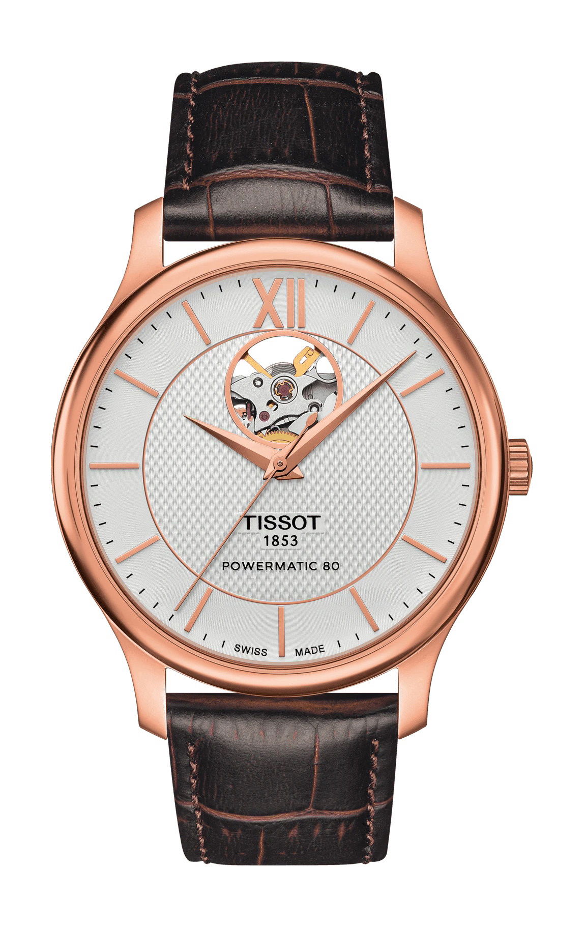 Tissot Tradition Powermatic 80 Open Heart luxury timepiece - detailed view