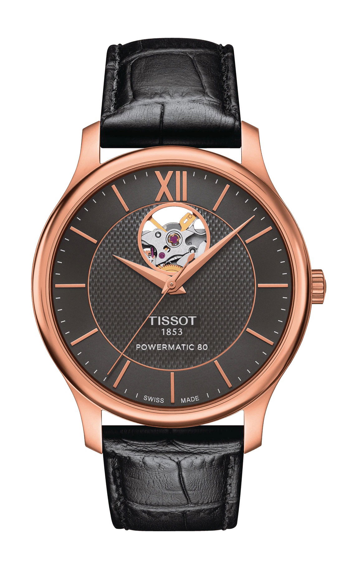 Tissot Tradition Powermatic 80 Open Heart luxury timepiece - detailed view