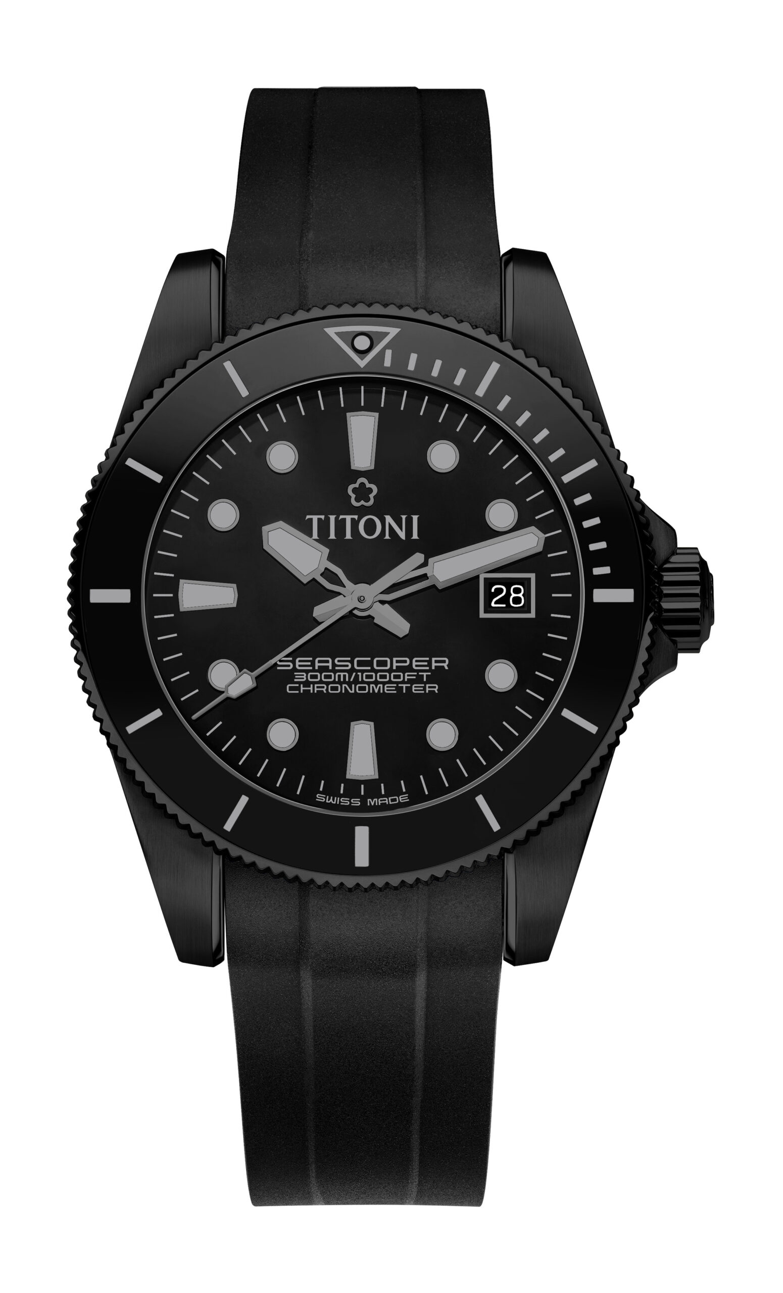 Titoni Seascoper 300 Black Edition luxury timepiece - detailed view