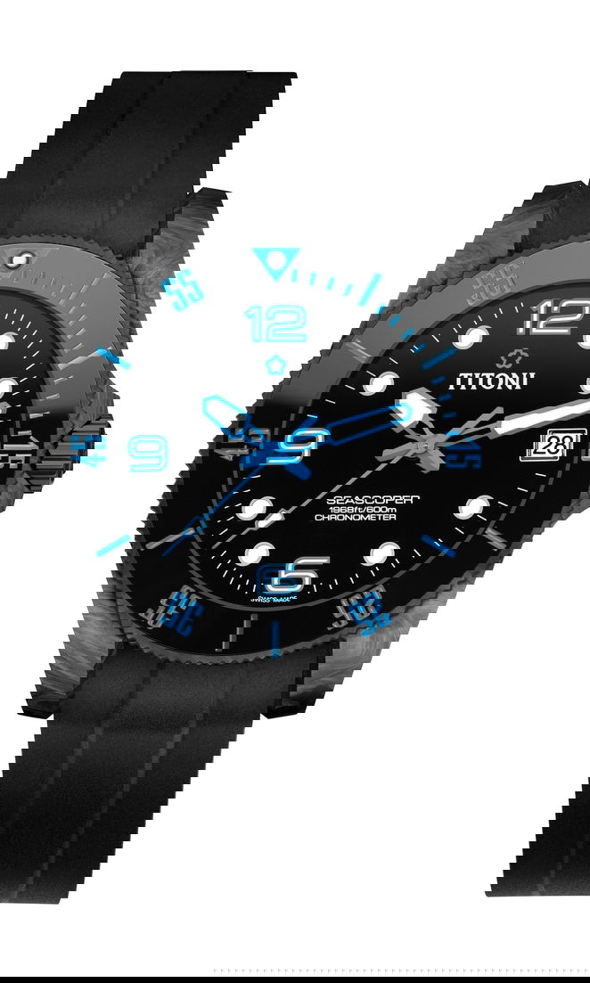 Titoni Seascoper 600 Carbon Tech luxury timepiece - detailed view