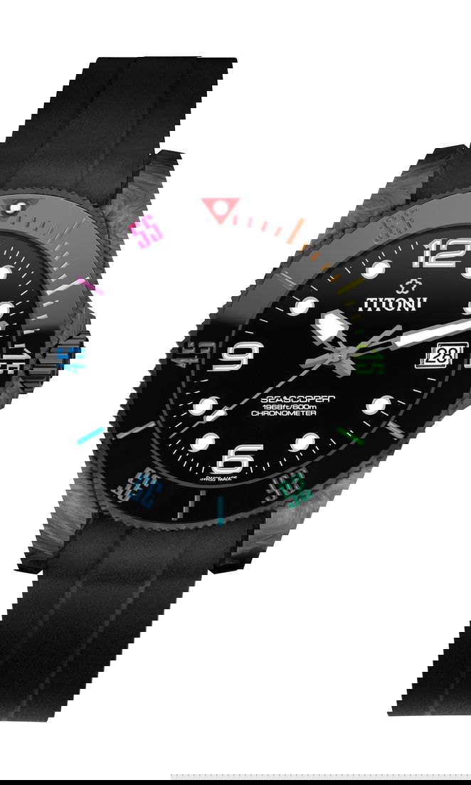 Titoni Seascoper 600 Carbon Tech luxury timepiece - detailed view