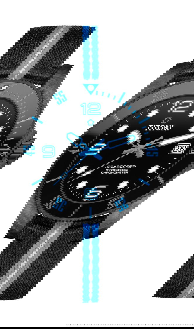 Titoni Seascoper 600 Carbon Tech luxury timepiece - detailed view