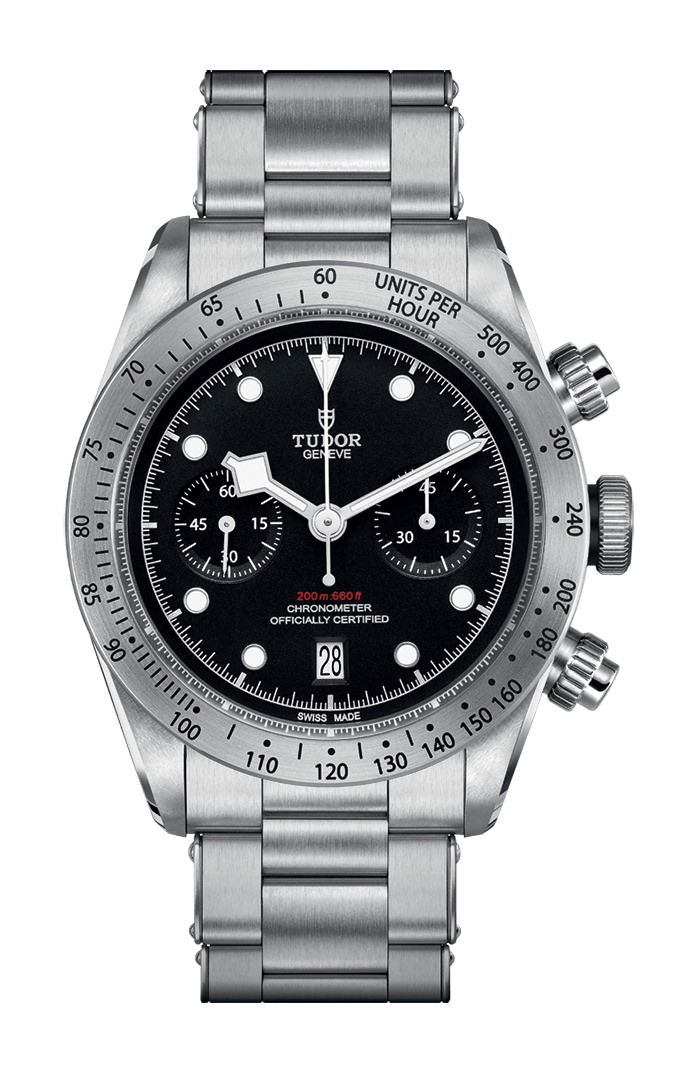 TUDOR Black  Bay Chrono luxury timepiece - detailed view