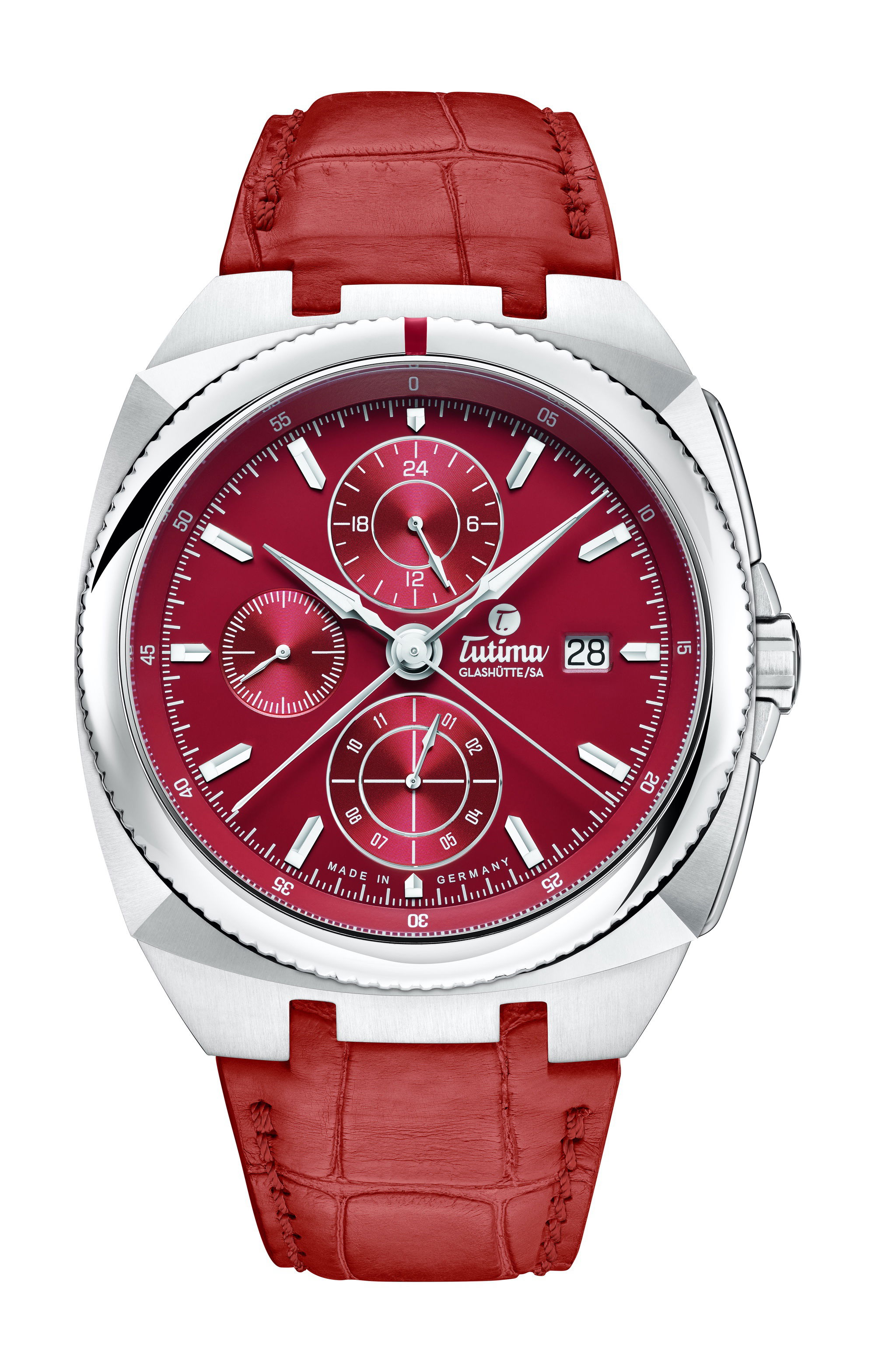 Tutima Glashütte Saxon One Chronograph Racing Red luxury timepiece - detailed view