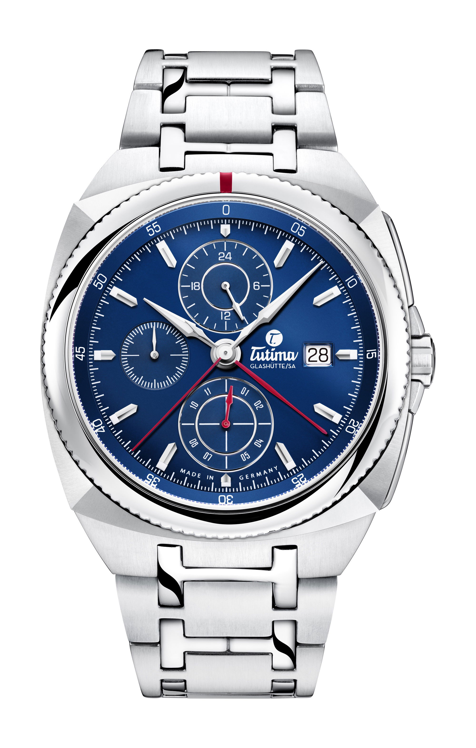 Tutima Glashütte Saxon One Chronograph Royal Blue luxury timepiece - detailed view