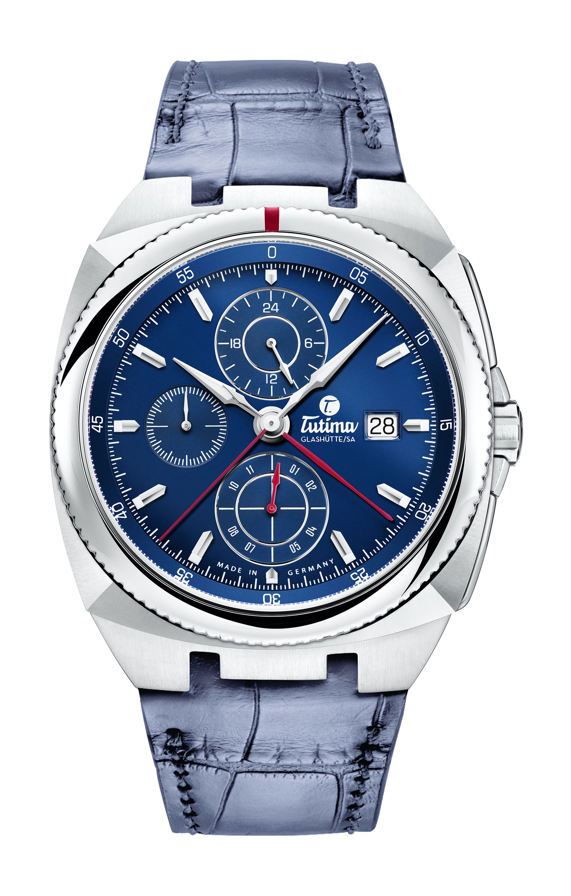 Tutima Glashütte Saxon One Chronograph Royal Blue luxury timepiece - detailed view