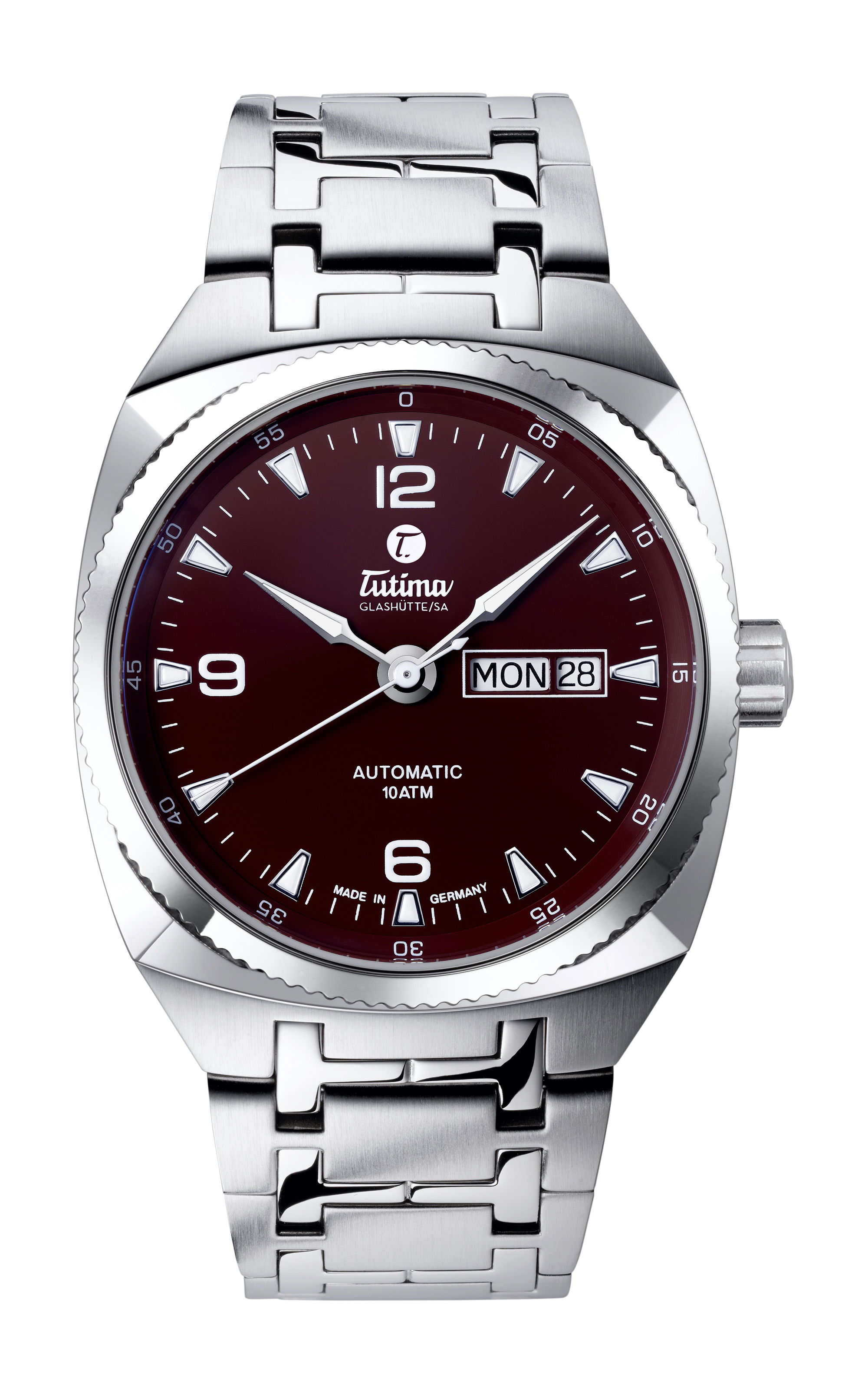 Tutima Glashütte Saxon One M Automatic Maroon Brown luxury timepiece - detailed view