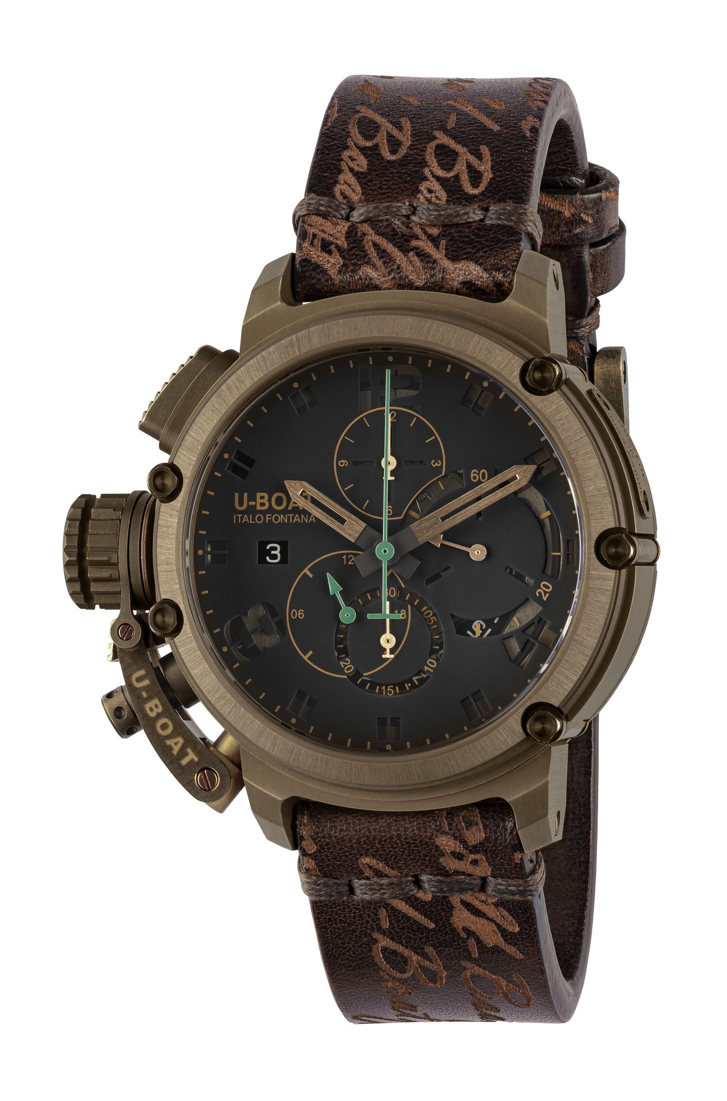 U-Boat Chimera 46 Sapphire Green Chrono Bronzo luxury timepiece - detailed view