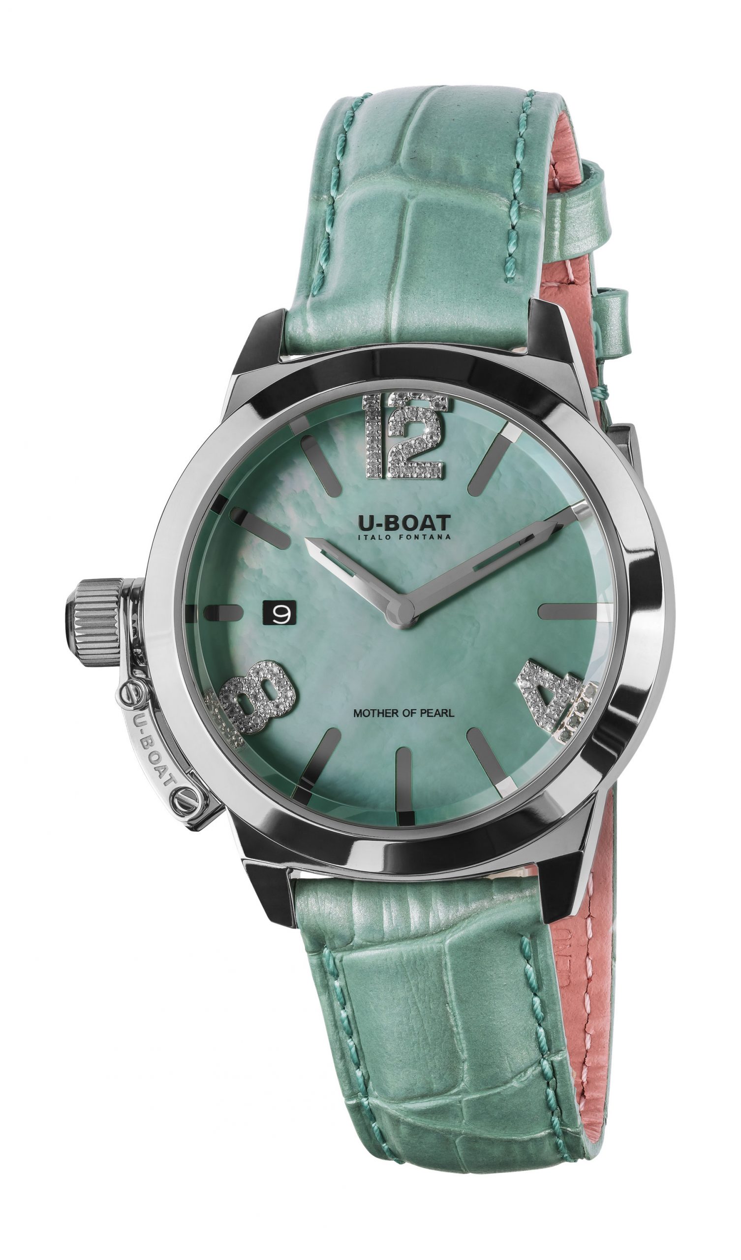 U-Boat Classico 38 Turquoise Mother Of Pearl luxury timepiece - detailed view