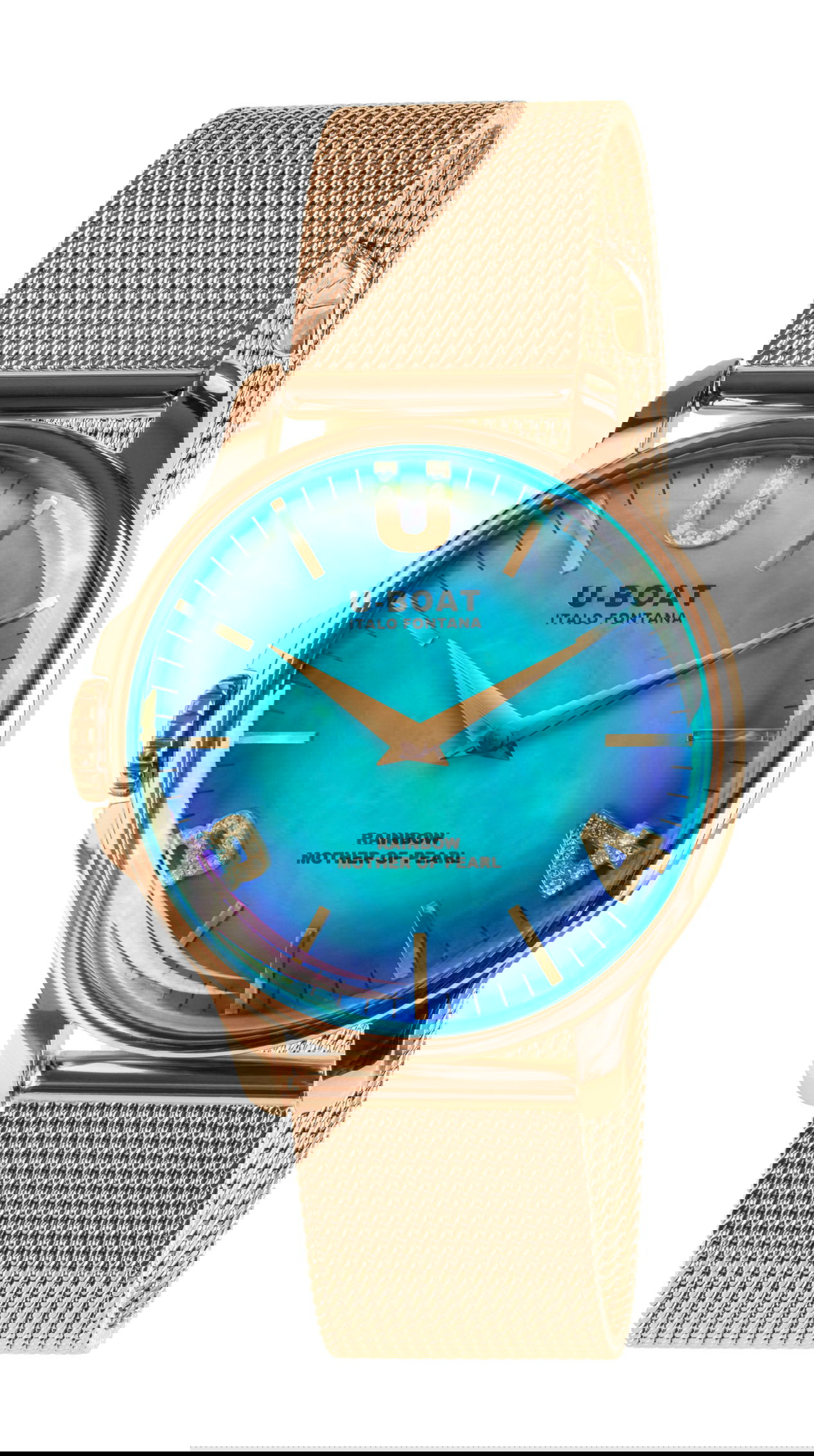 U-Boat Rainbow 38 Blue IP Gold Bracelet luxury timepiece - detailed view