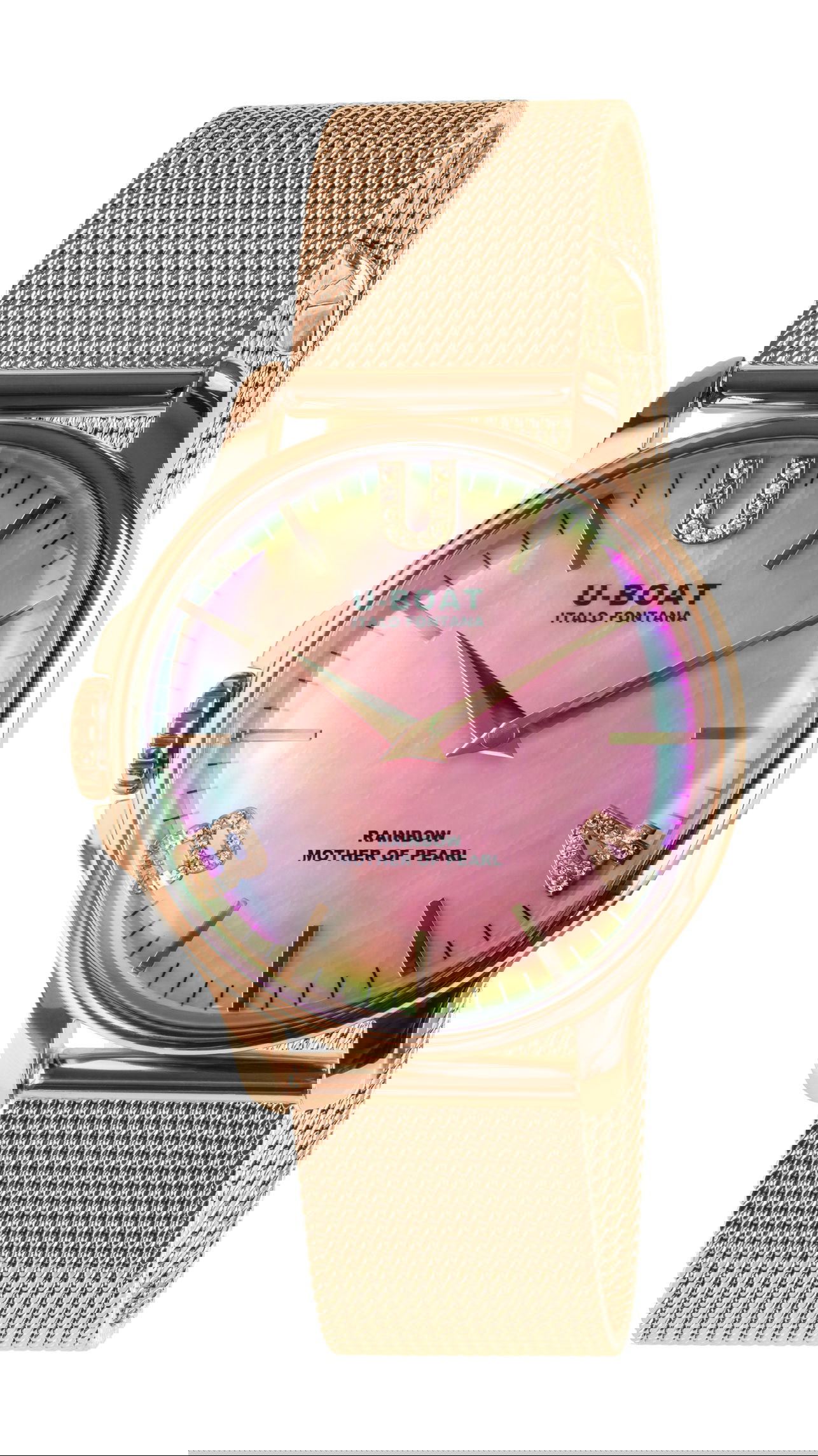 U-Boat Rainbow 38 Pink IP Gold Bracelet luxury timepiece - detailed view