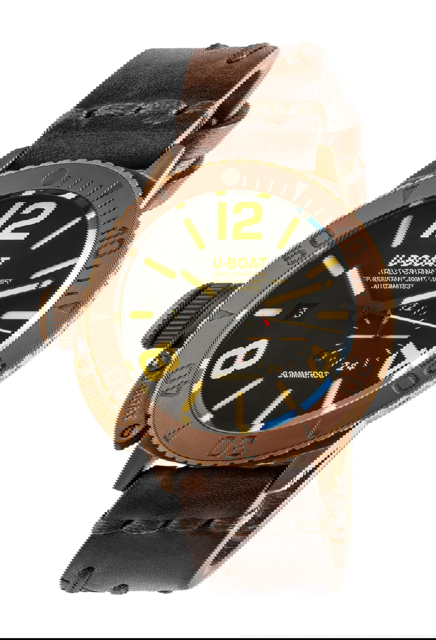 U-Boat Sommerso Bronze Ceramic Bezel luxury timepiece - detailed view
