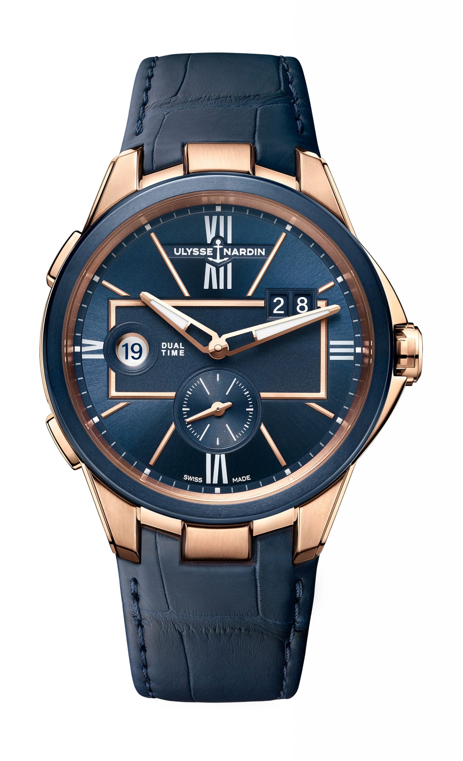 Ulysse Nardin Executive Dual Time Rose Gold luxury timepiece - detailed view