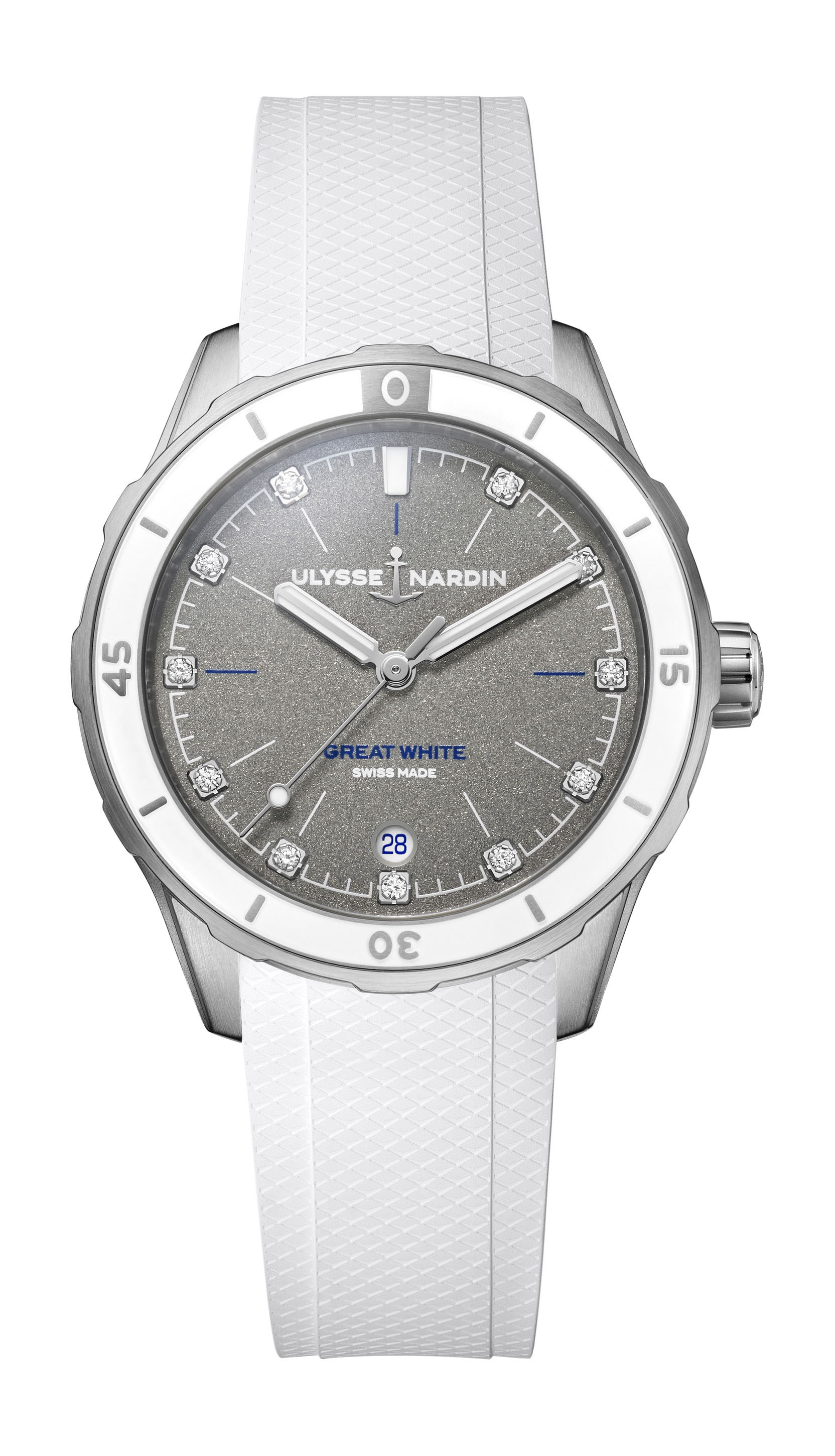 Ulysse Nardin Lady Diver Great White luxury timepiece - detailed view