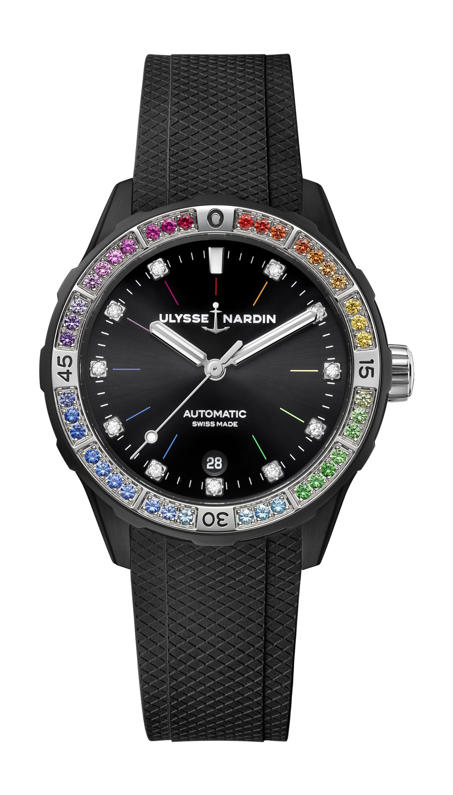 Ulysse Nardin Lady Diver Rainbow luxury timepiece - detailed view
