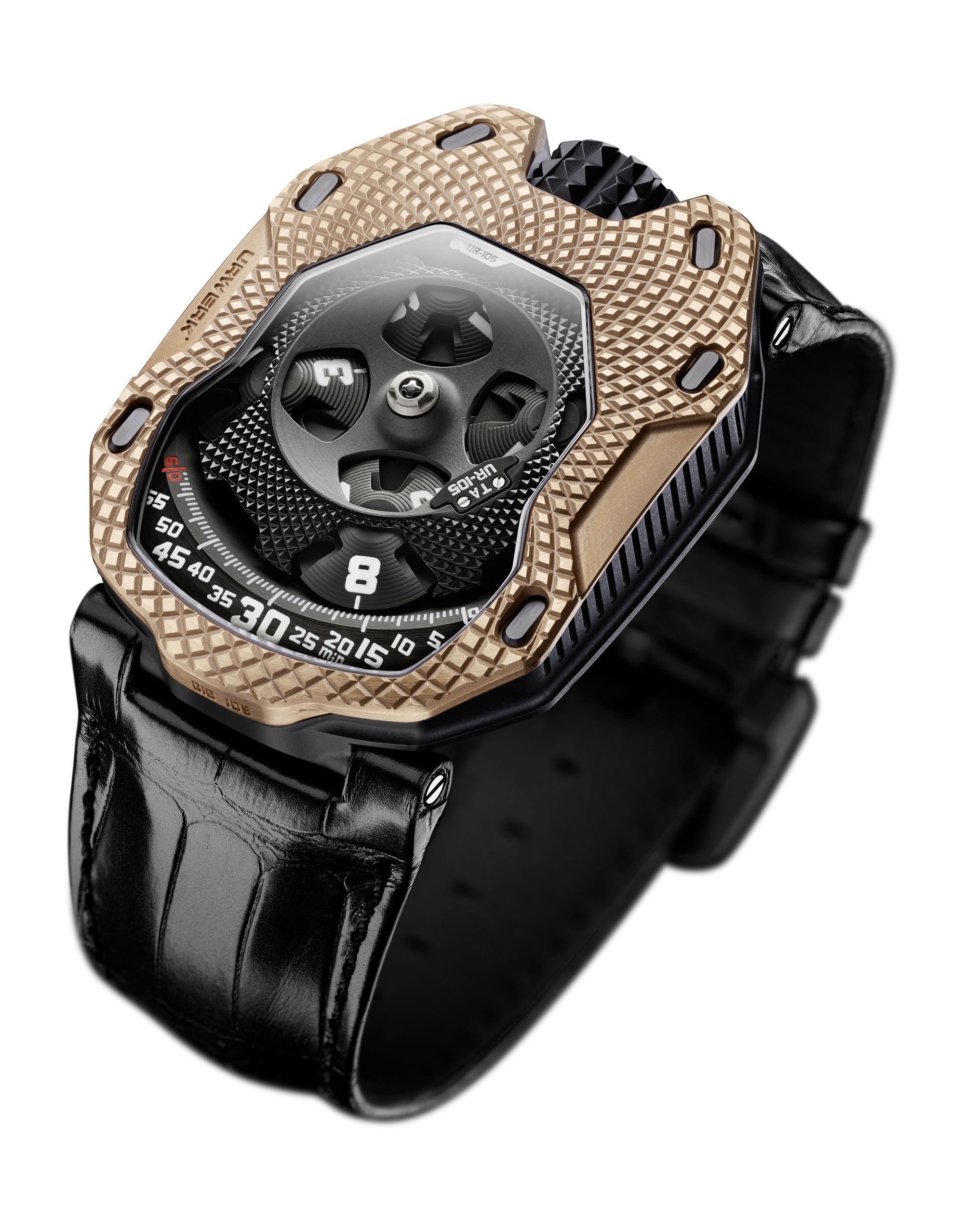 Urwerk UR-105 TA Raging Gold luxury timepiece - detailed view