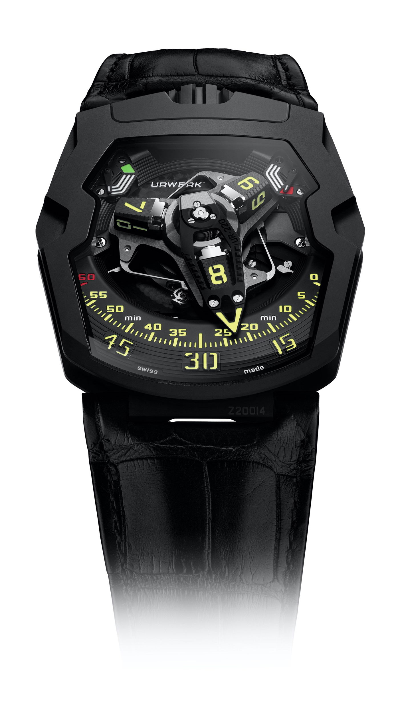 Urwerk UR-220 All Black “Falcon Project” luxury timepiece - detailed view