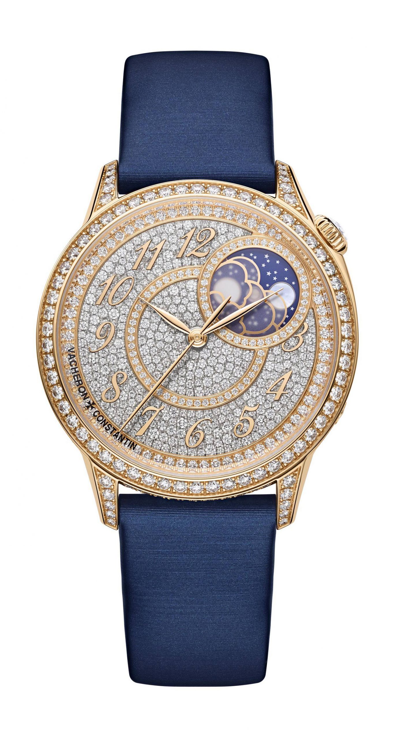 Vacheron Constantin Égérie Moon Phase Diamond-Paved luxury timepiece - detailed view