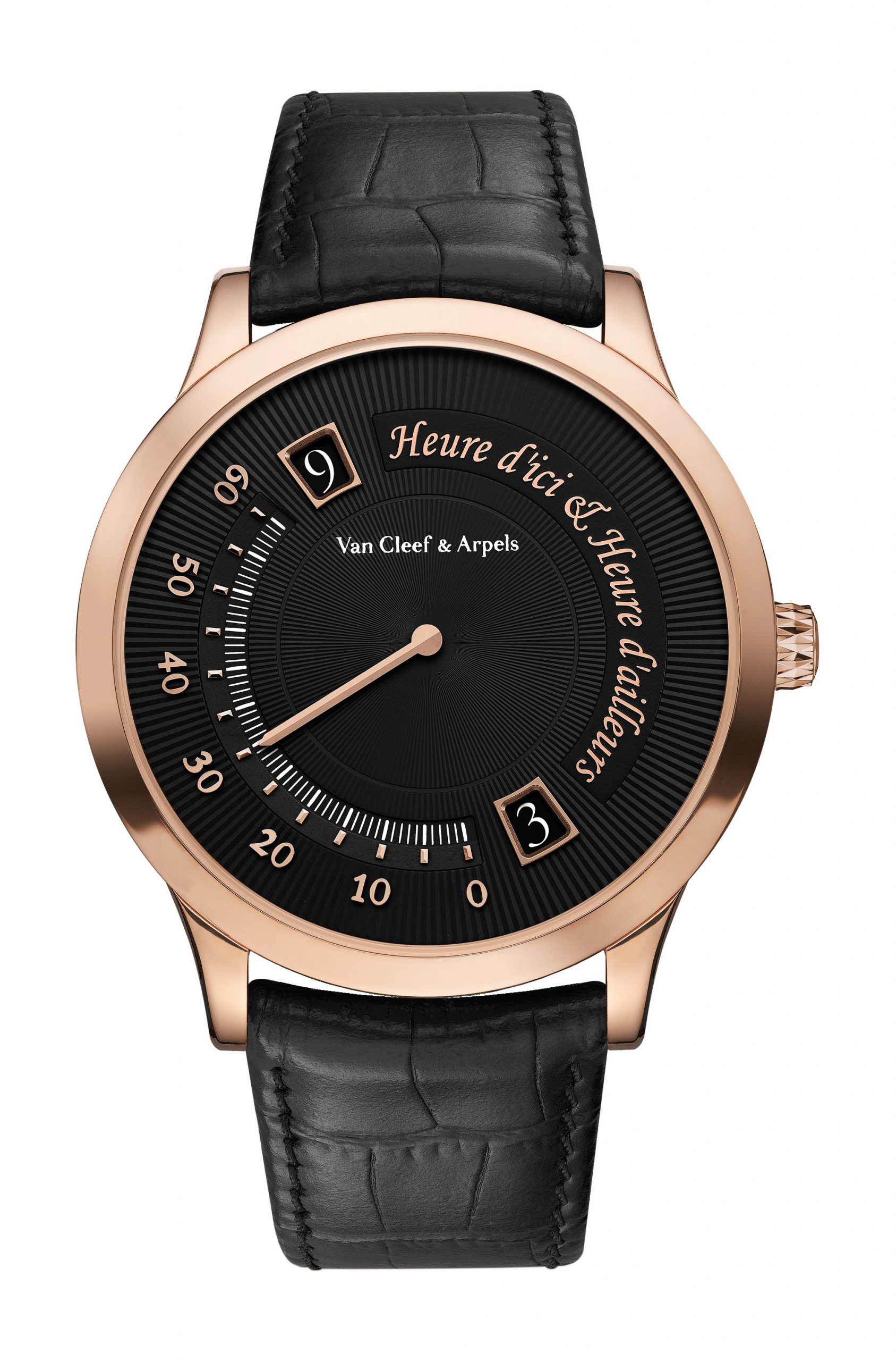 Van Cleef & Arpels Midnight Heure d’Ici & Heure d’Ailleurs watch luxury timepiece - detailed view