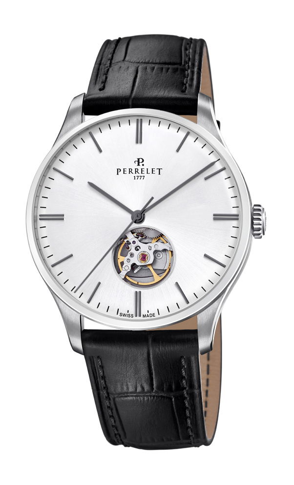 Perrelet Weekend Open Heart Silver luxury timepiece - detailed view