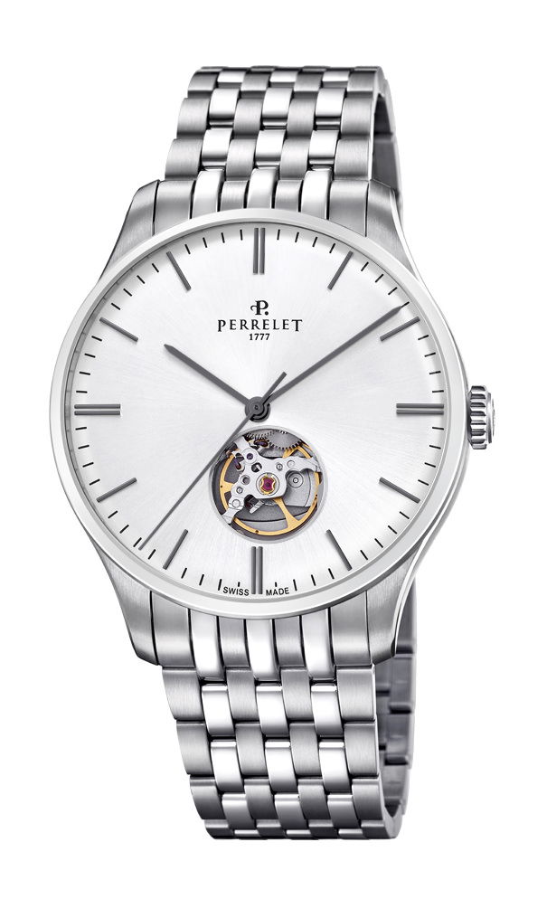 Perrelet Weekend Open Heart Silver luxury timepiece - detailed view