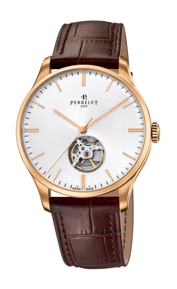 Perrelet Weekend Open Heart Silver luxury timepiece - detailed view