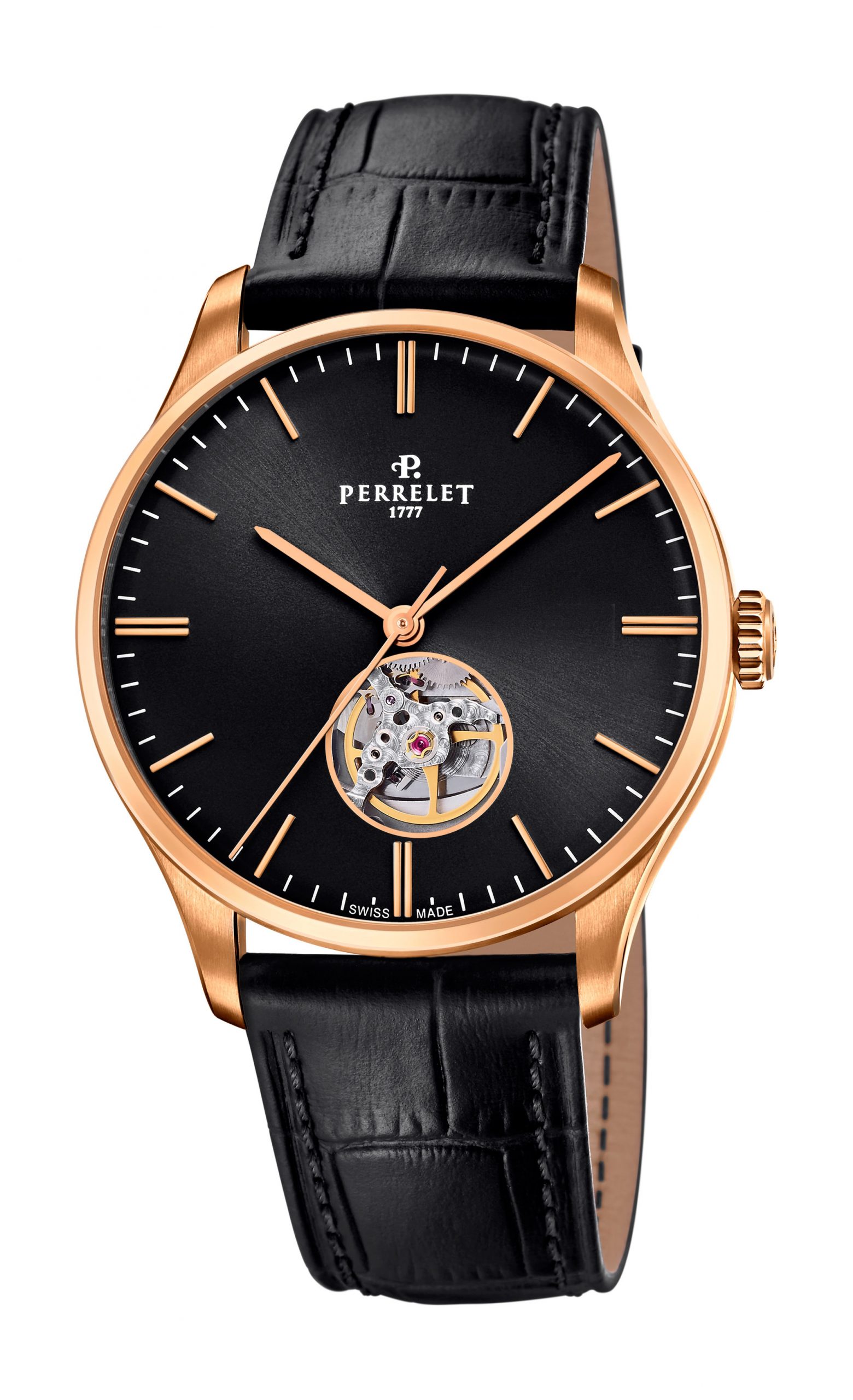 Perrelet Weekend Open Heart Black luxury timepiece - detailed view